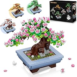 HOGOKIDS Botanicals Blumen Bonsai Baum - 4in1 Kunstpflanzen Set für Erwachsene - Kirschblüten Botanik Kollektion Flowers Home und Zimmer Deko Set - DIY Kunstblumen Geschenkidee für Frauen und Männer