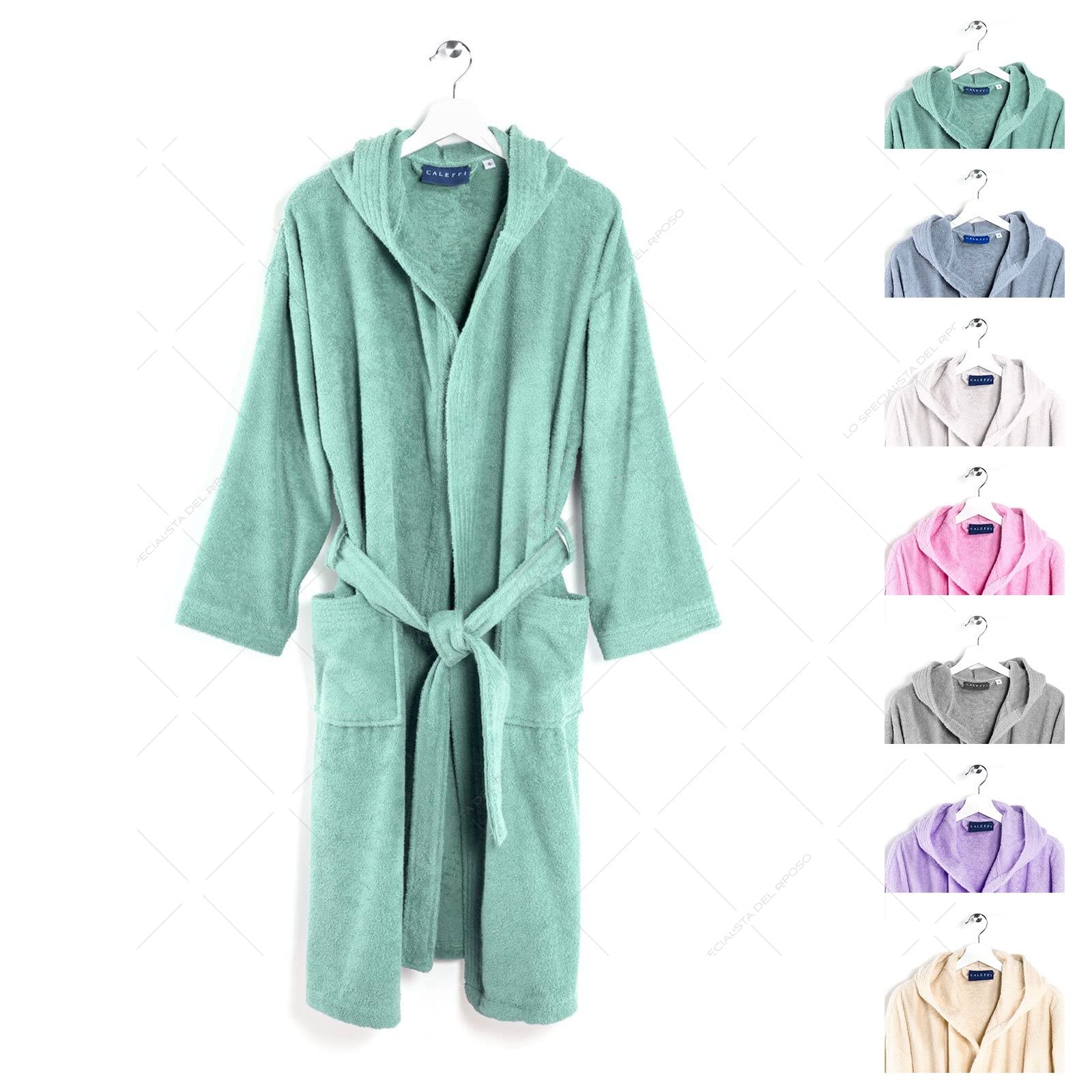 Caleffi – Peignoir Bain Homme et Femme en 100% coton, doux, absorbant et respirant, avec capuche, ceinture et poches – Parfait pour se détendre après le bain