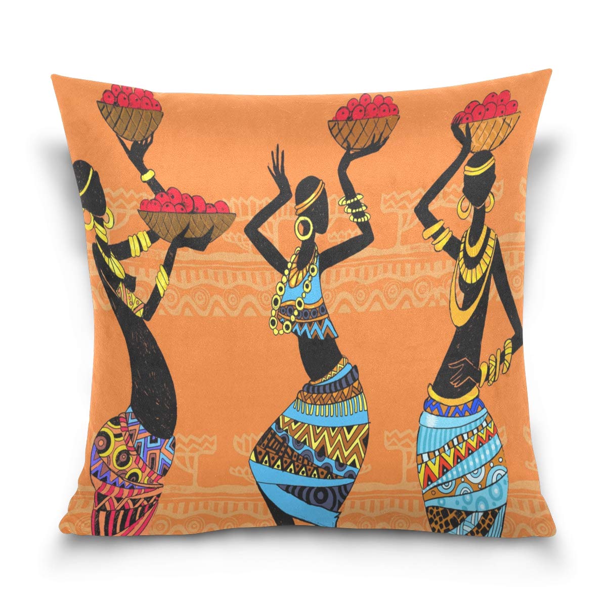 Linomo Throw Pillow Cover 16x16 inch, Ethnic African Woman Decorative Pillow Cases Cushion Cover for Couch Sofa Bed Home
