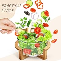 Vista 6 de Ensaladera grande de vidrio con base de madera, 84.5 fl oz, resistente al calor, para frutas, aperitivos, postres, microondas y lavavajillas, ideal