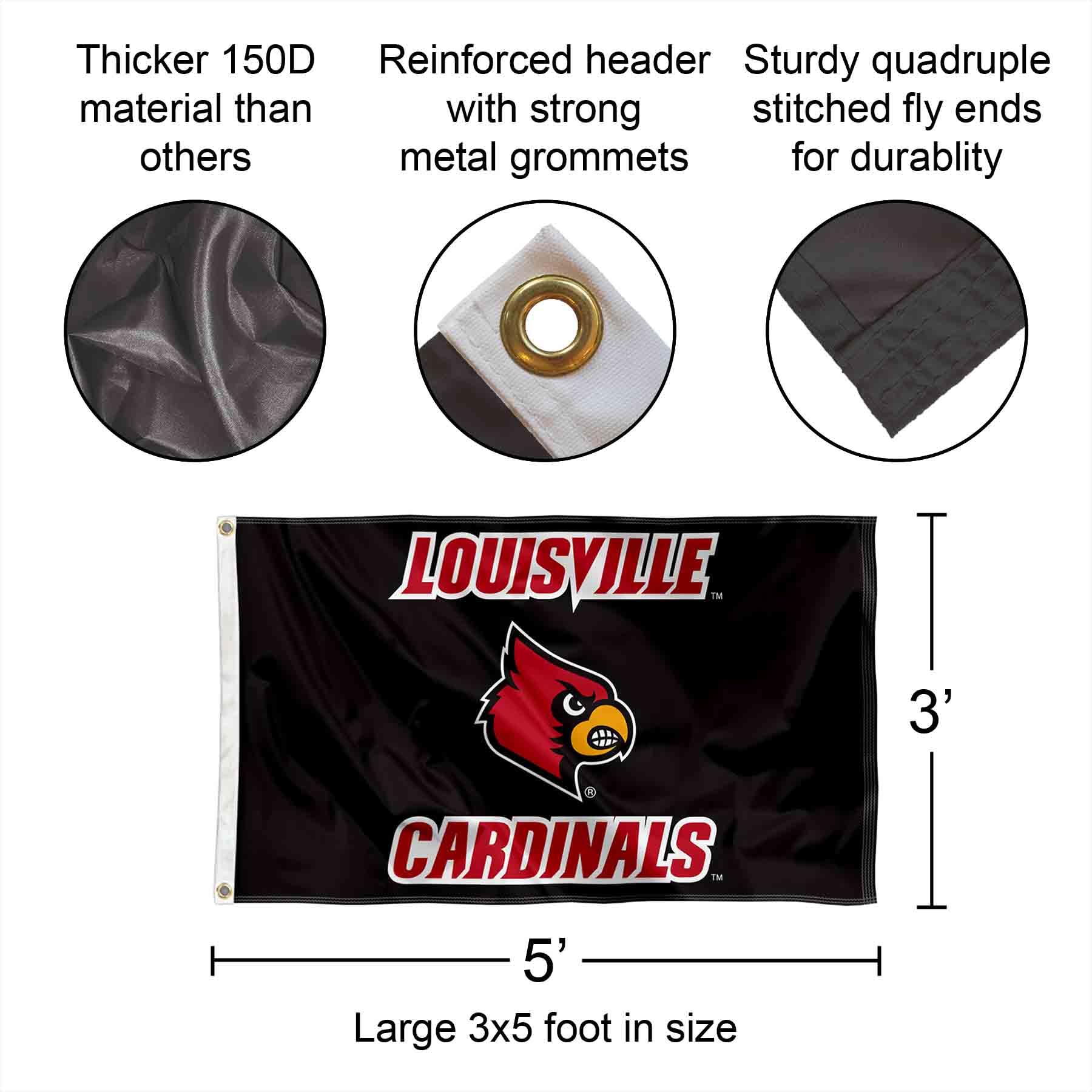College Flags & Banners Louisville Cardinals Stars & Stripes Flag - 3' X 5' - View #5