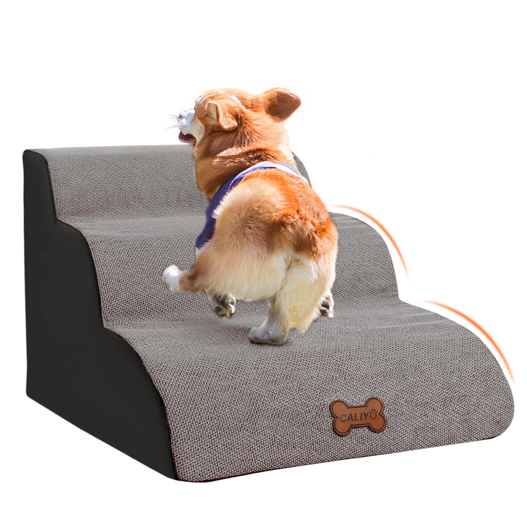 CALIYO 3 Step Dog Stairs for Small Dogs, 40 cm High, Pet Ladder with Washable Cover and Non-Slip Bottom, Dog Ramp for Bed, Sofa and Car