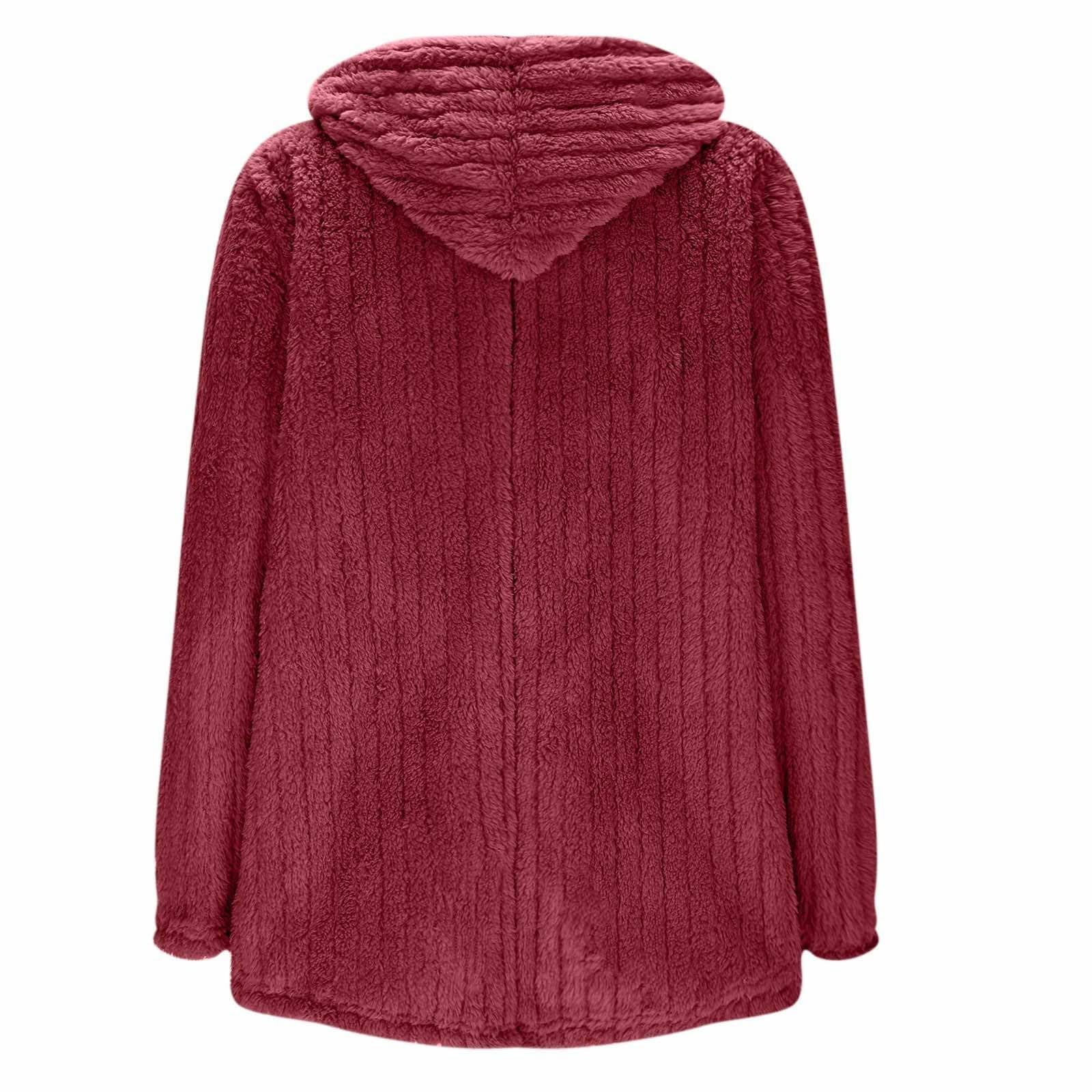 Chaqueta Mujer Invierno Abrigos De Cazadora Forro Polar，Chaqueta polar femenina capucha invierno abrigada manga larga botones holgada informal uso diario clásica