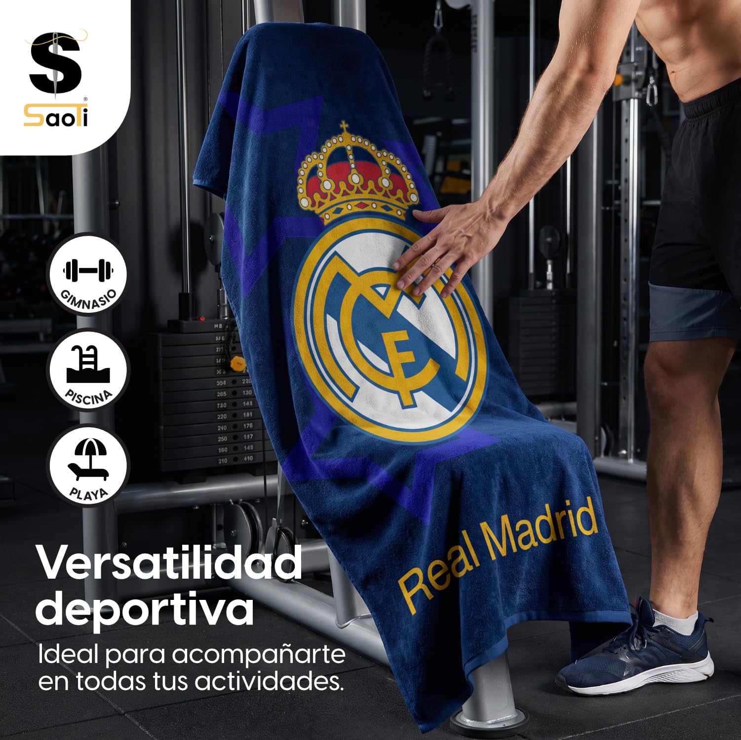 SaoTi Toalla Baño Grande Algodón 320g 75x150 cm - Toallas Ducha Ultra Absorbentes Gimnasio - Toallas Playa Fútbol Equipo Merengue Secado Rápido Adulto