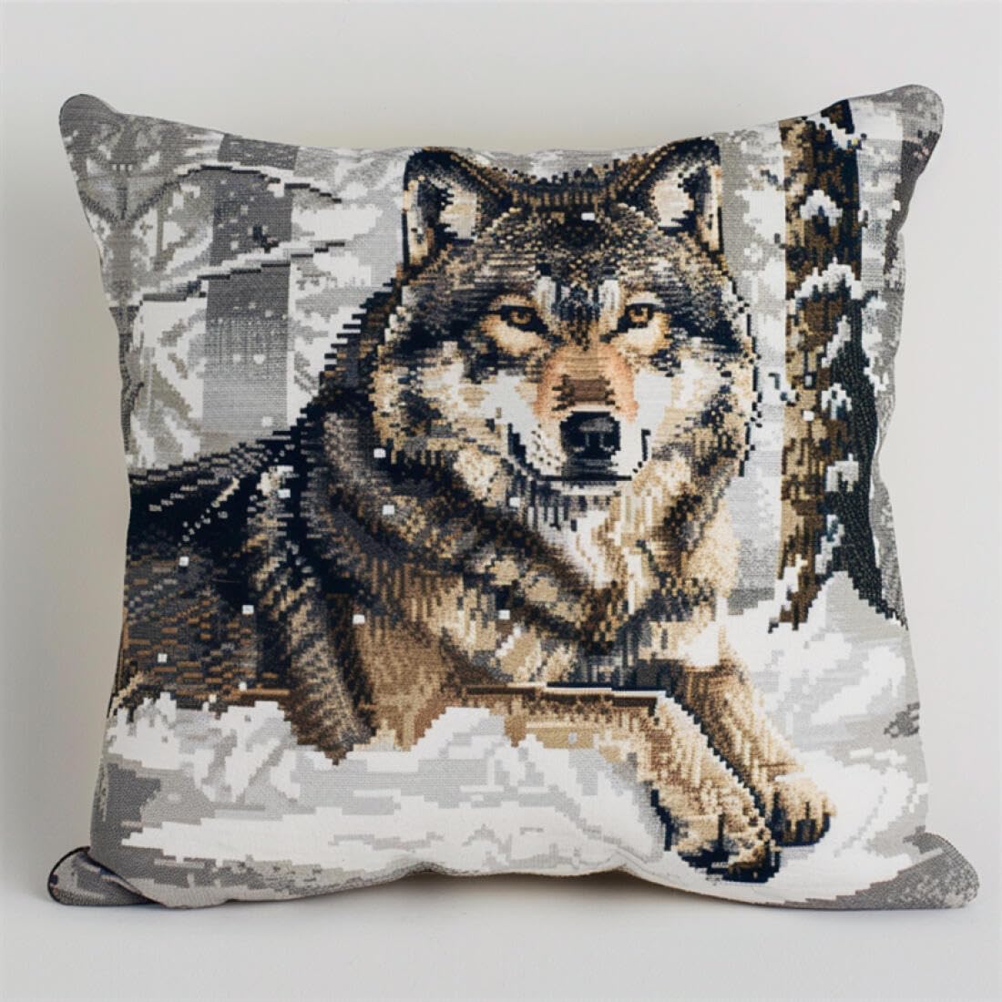Henypt 9CT Cross Stitch Cushion Kit Timberwolves Animal DIY Cushion Embroidery Kit Needlepoint Handmade Needlework Cushions Kits Stitched Pillow Cover Set for Adults Beginners 45x45cm