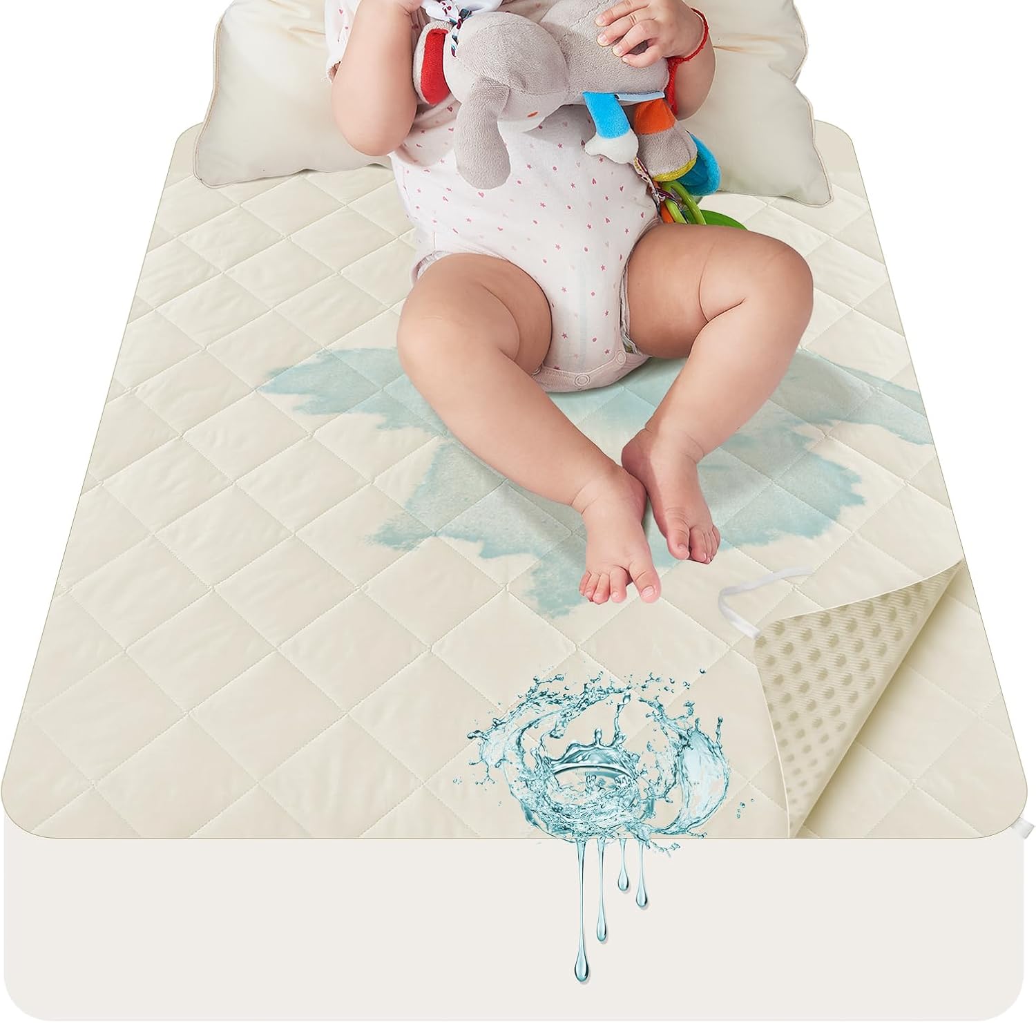 Organic Cotton Crib Mattress Protector with Double Layer - Top&Side Waterproof, 100% Waterproof Cribs Mattress Protector, Infant Toddler Crib Mattress Fitted 52x28x11 in