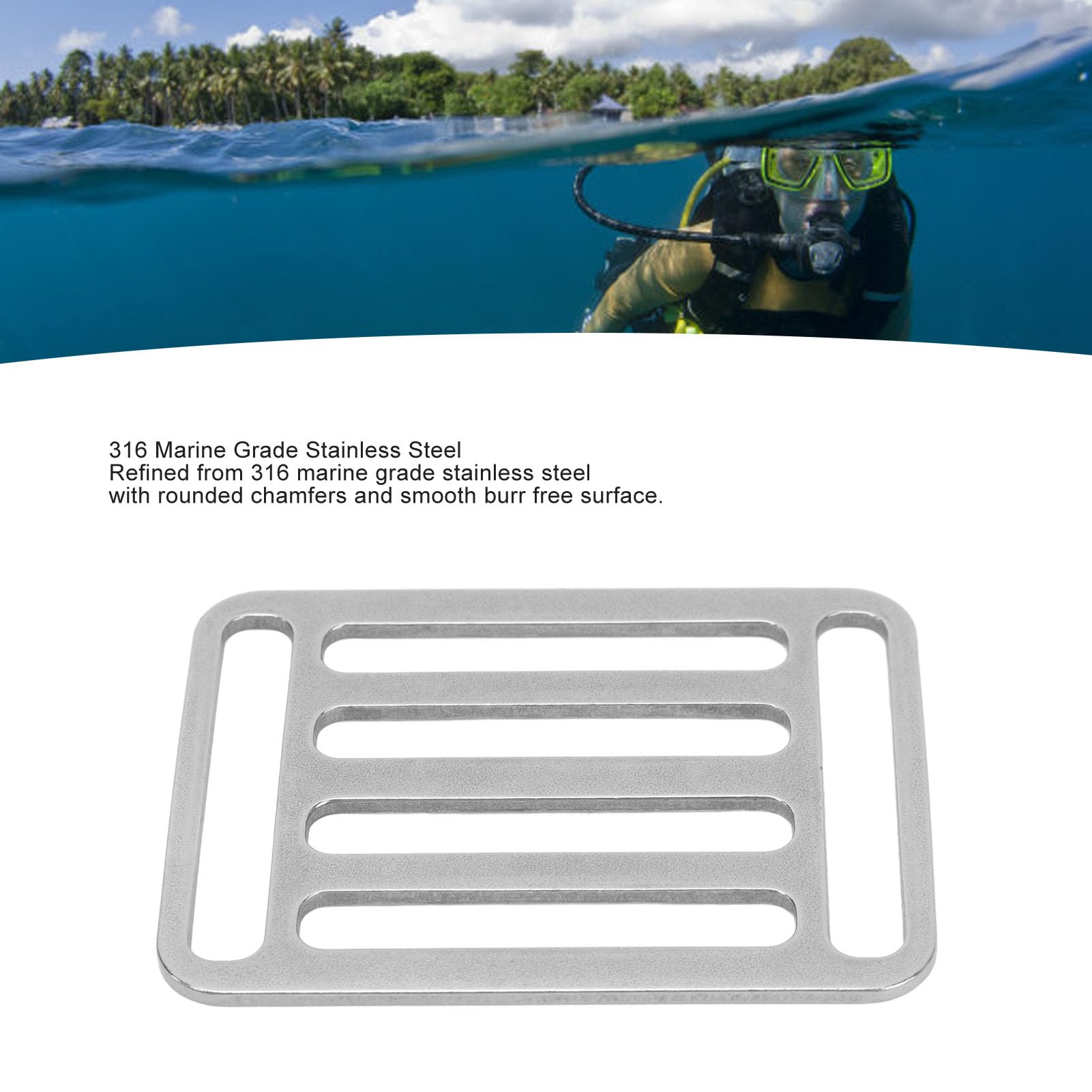 Diving Belt Keeper, 316 Stainless Steel Rectangular Diving Webbing Strap Keeper for BCD Equipment Accessories