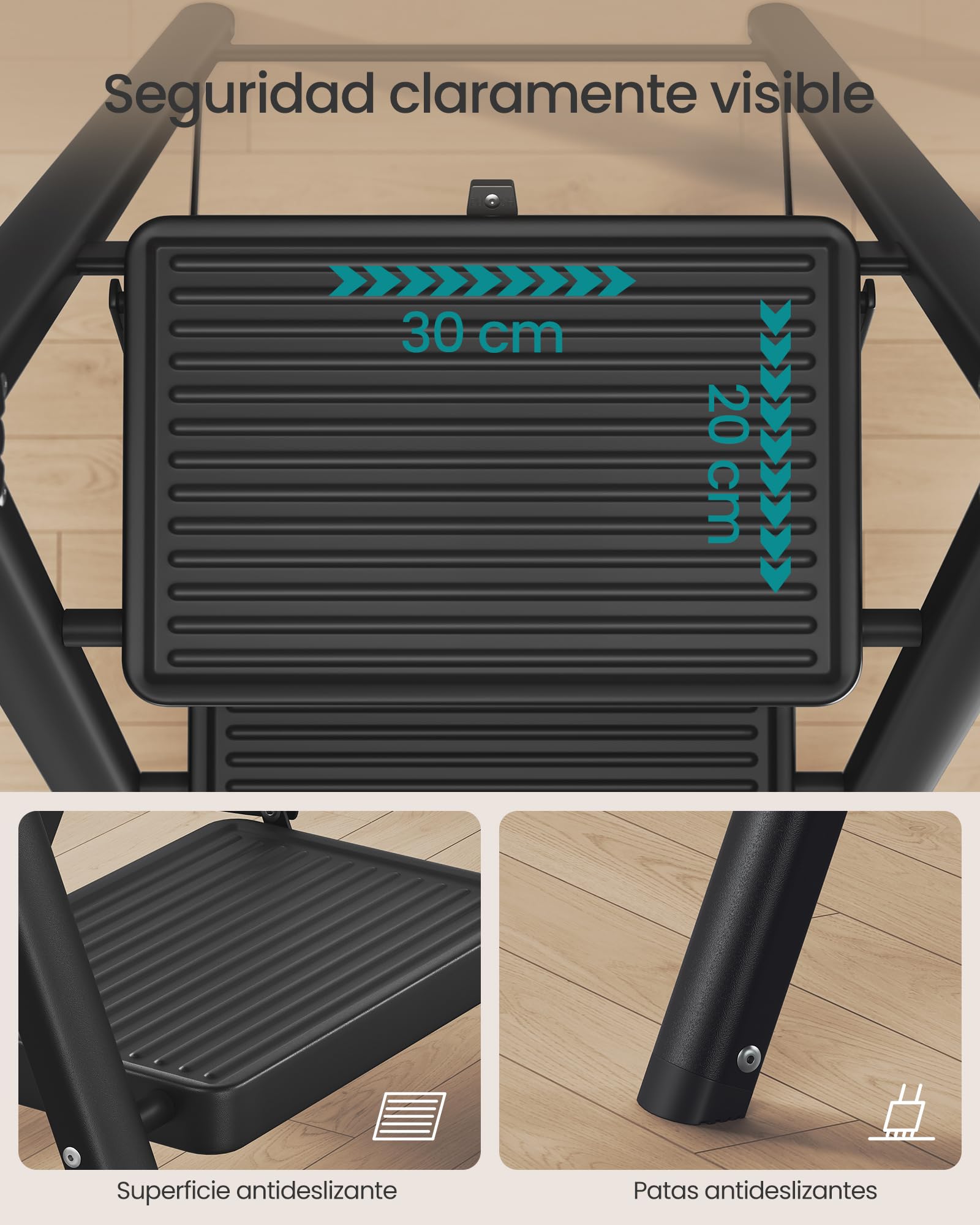 SONGMICS Escalera Plegable, Taburete Plegable de Acero, Escalera de 3 Peldaños, Carga hasta 150 kg, Fácil de Guardar, para Casa y Oficina, Negro, 73,5 x 43,4 x 85,5 cm GSL103BZ01