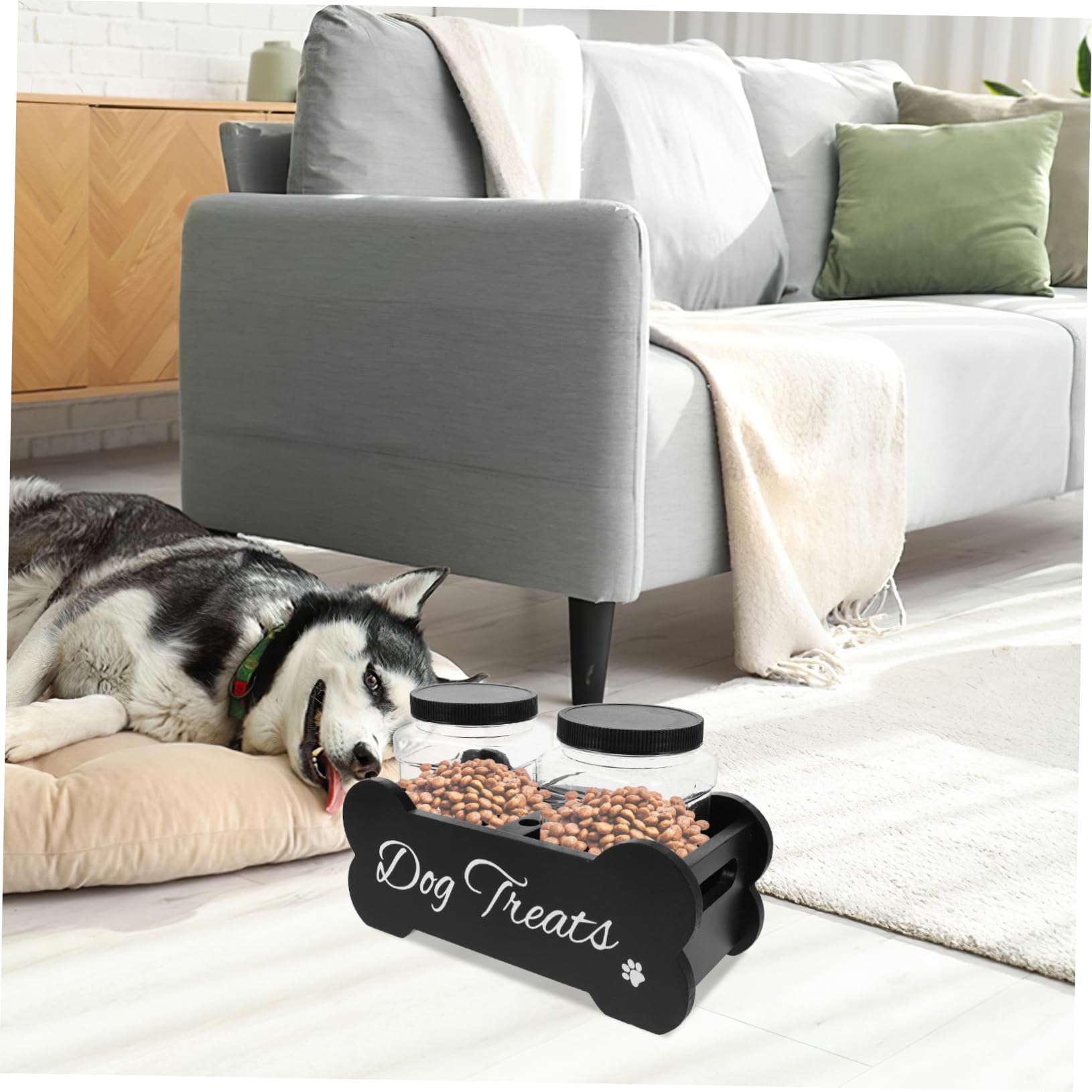 Garneck Holz Hundeleckerli Aufbewahrungsbox mit Luftdichtem Verschluss Robuster Haustier Snack Behälter Eleganter Holz Futterdosenhalter für Zuhause Stilvolle Hund Futterstation