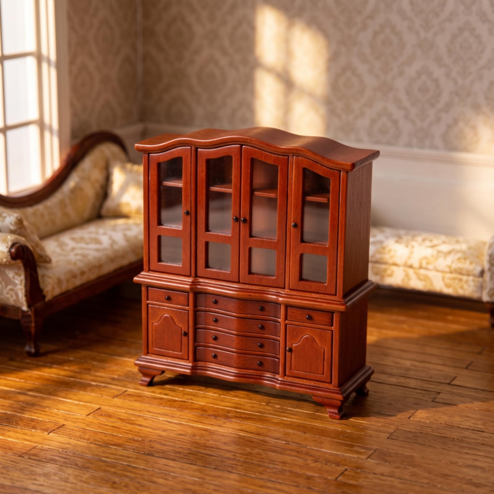 Credenza in Miniatura con in Vetro Mobile D'epoca Miniatura Realistico Mobilia per Esposizione