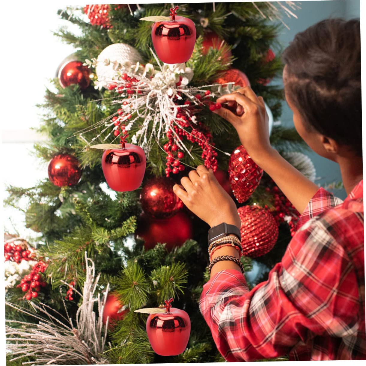 Alipis Décorations De Fête De Noël 60 Pièces Pendentif d'arbre De Noël Décorations D'Intérieur Pommes De Rouges Ornements en Plastique