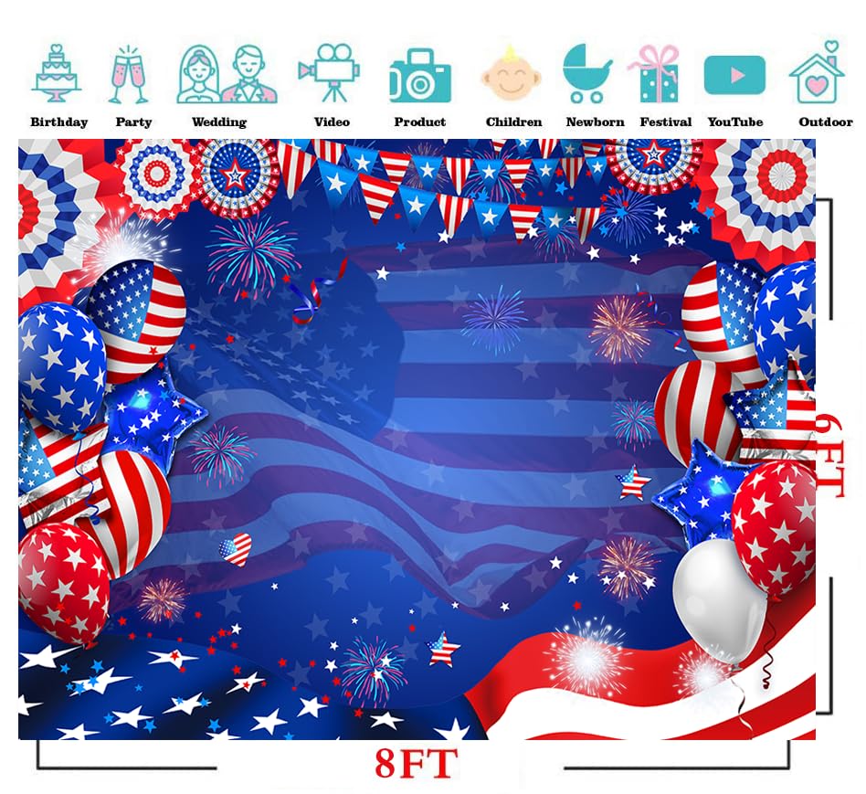 CYLYH 8&times;6フィート アメリカ国旗背景幕 独立記念日の背景写真 7月4日 パーティーデコレーション D894
