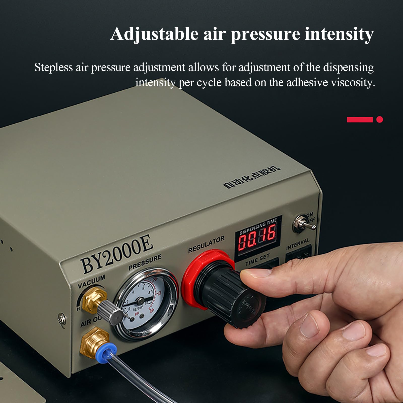 Máquina dispensadora, función temporizada y cuantitativa totalmente automática, control pie/manual, pantalla digital en tiempo real, presión de aire ajustable