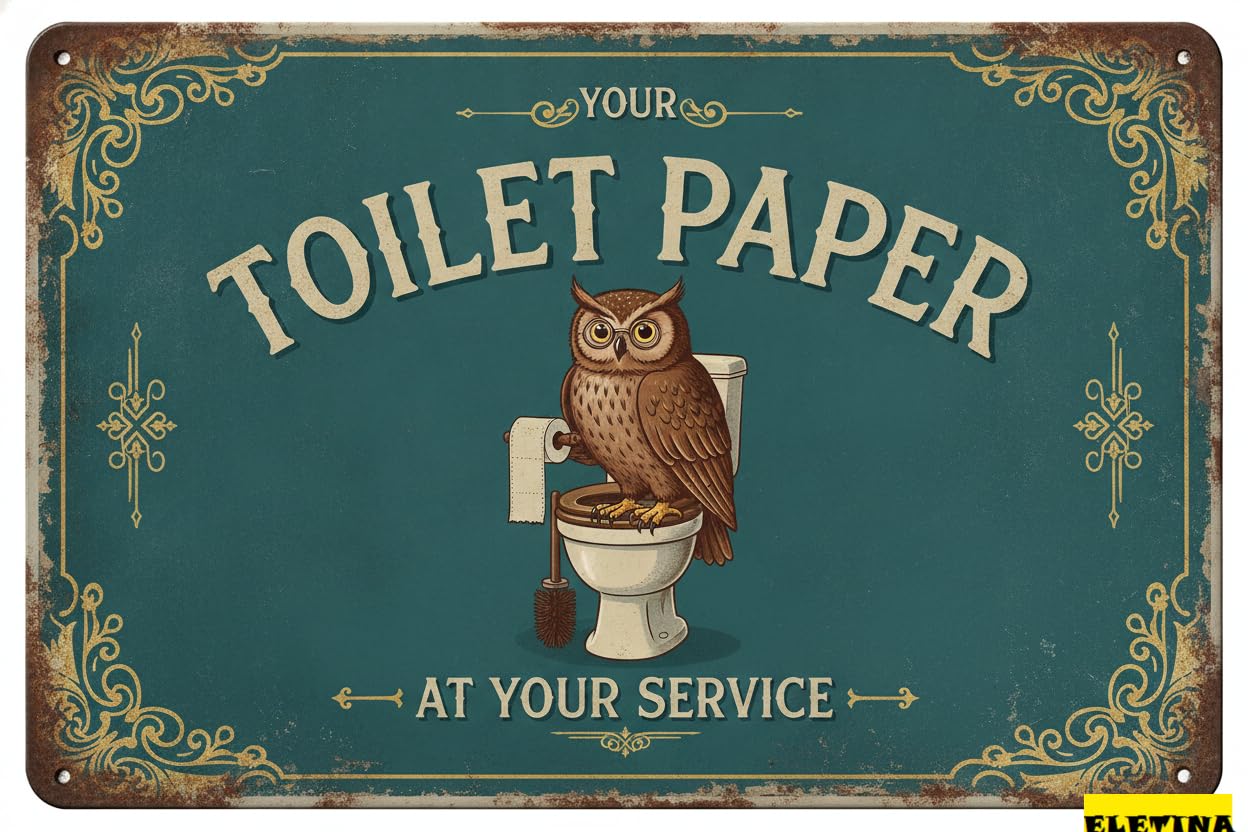 Personalized Sign for Man Cave Owl Funny Vintage Metal Tin Wall Decor, Blue Retro 8x12 Inch Wall Art Restroom Toilet Home Washroom Bathroom Private Property Decorative