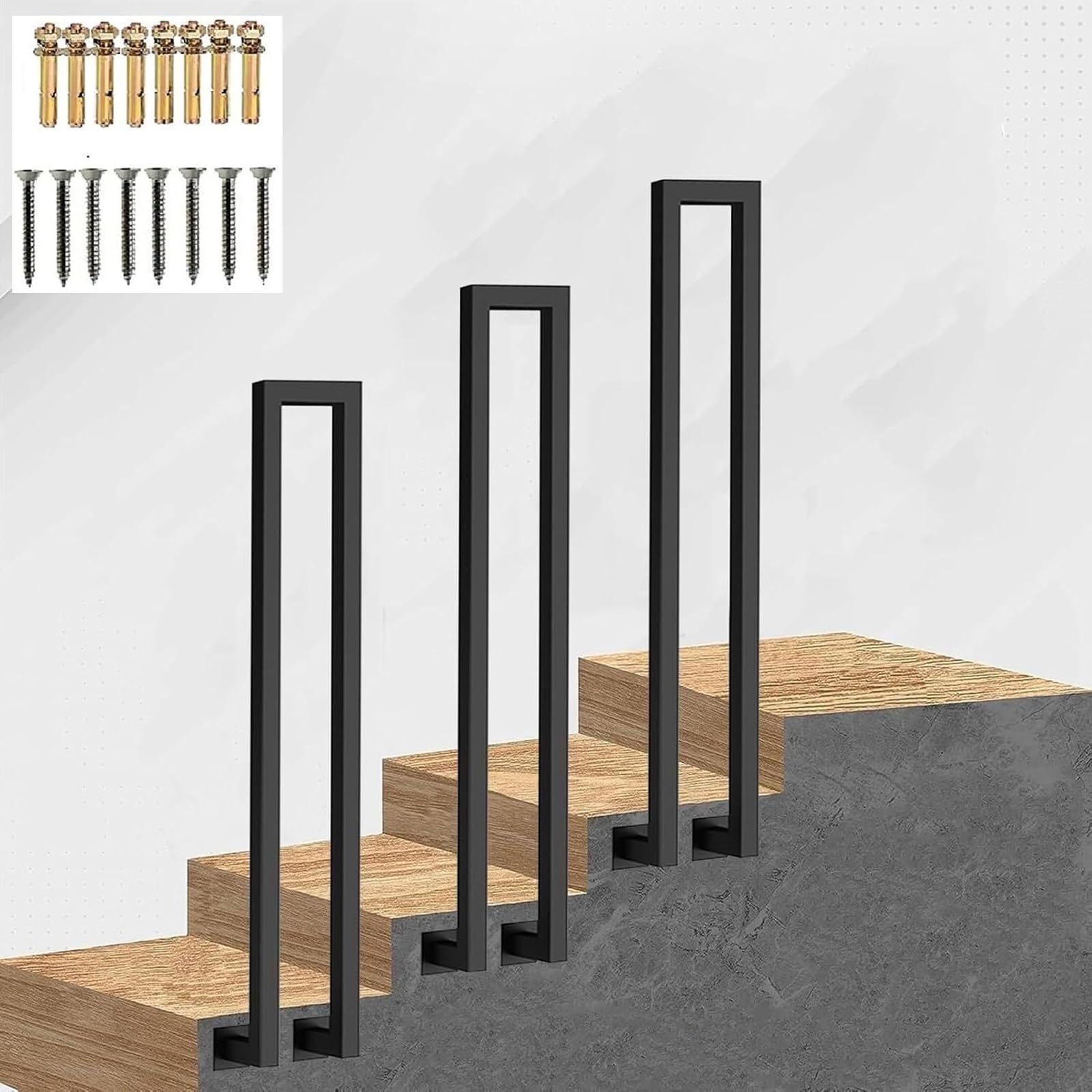 Zyntho Black Stair Railing Outdoor, Hand Rails For Outdoor Steps, 1.1/1.4/1.6/2.1/2.4/2.7/2.9/3.1/3.3Ft U Shaped Stair Handrail, Wrought Iron Railing For Stairs Garden Loft Corridor(80Cm/2.6Ft)