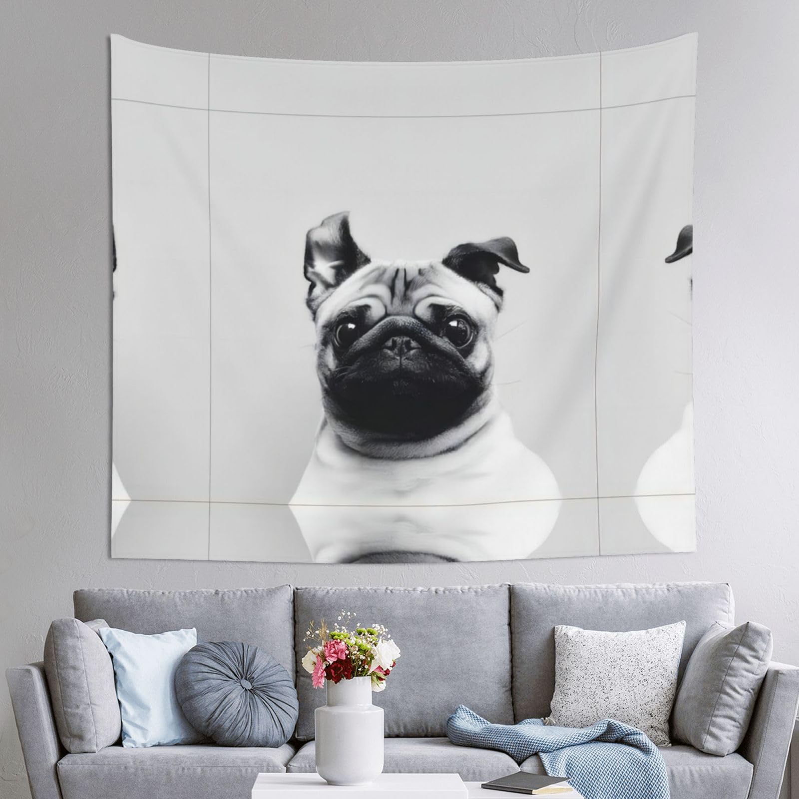 HLSBSSL 60x51in Pug Printed Tapestry Tablecloth for Dormitory and Picnic Rooms - Multifunctional Fabric Hanging