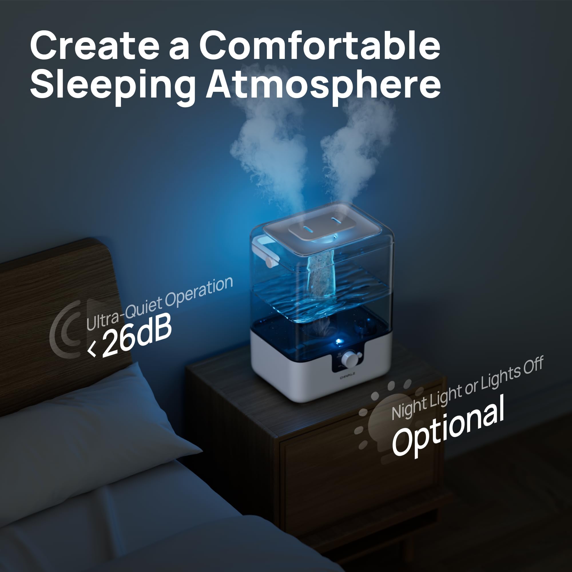 6L Humidifiers for Bedroom Large Room Home, CHIVALZ Cool Mist Top Fill Humidifiers for Baby Nursery and Plants, 26dB Quiet, Nightlight, Up to 50 Hours, Oil Diffuser 1 Pack + 2 Mist Outlets White