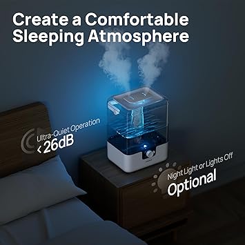 CHIVALZ 6L Humidifiers for Bedroom Large Room Home, Cool Mist Top Fill Humidifiers for Baby Nursery and Plants, 26dB Quiet, Nightlight, Up to 50 Hours, Oil Diffuser 1 Pack + 2 Mist Outlets White