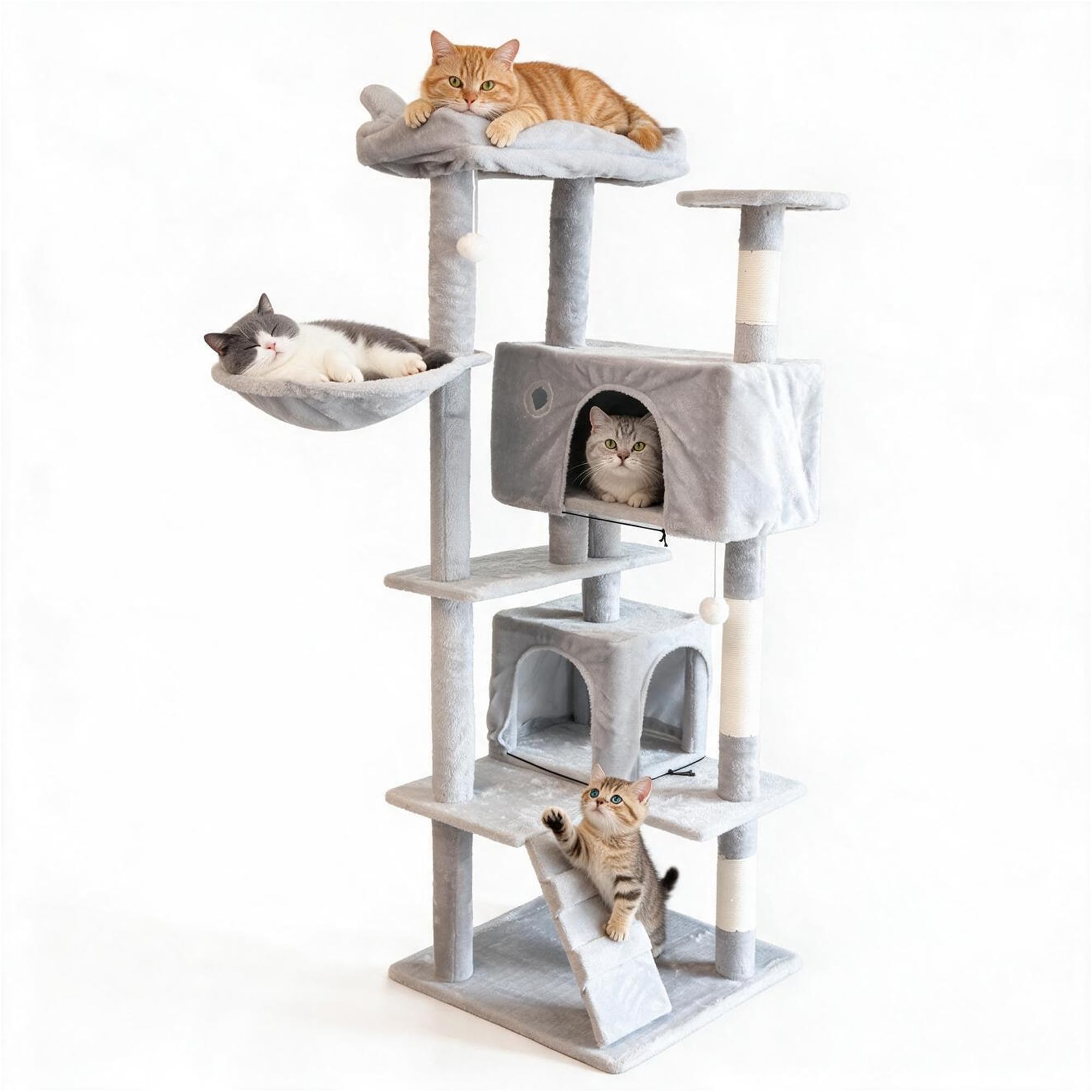 Cat Tree 143cm, Multi-Level Cat Tower for Indoor Cats, Scratching Post (light Grey)