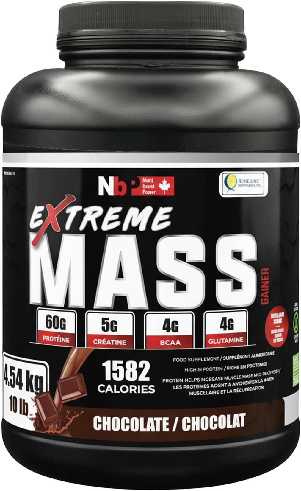 Extreme Mass Weight Gainer Muscle Builder, 10 lb (4.54 kg) with Less Sugar for Intense Workout Training Made of high Calorie Fortified whey Protein (Chocolate)