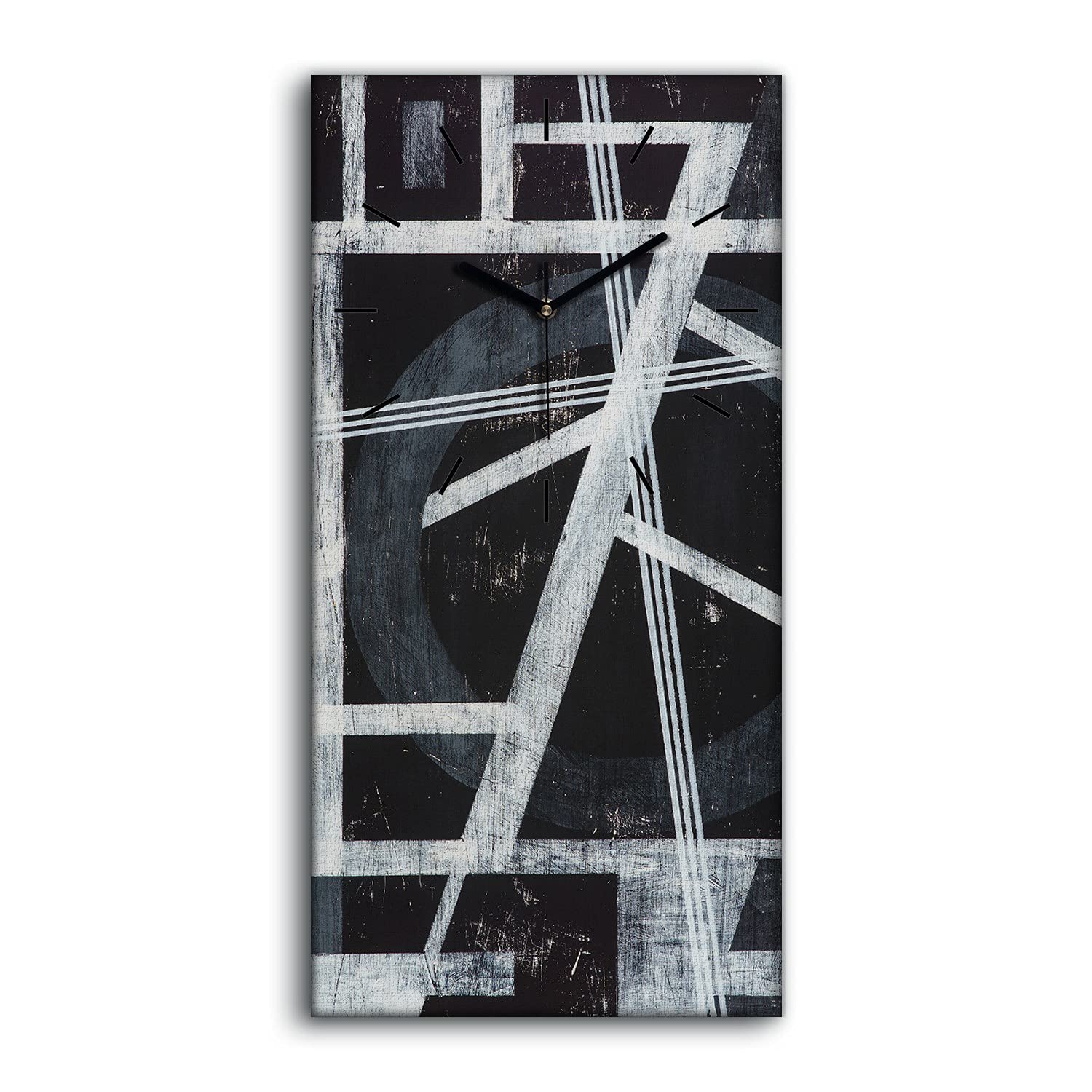 Horloge sur toile decoration salon moderne et tableau mural noir et blanc 30x60cm