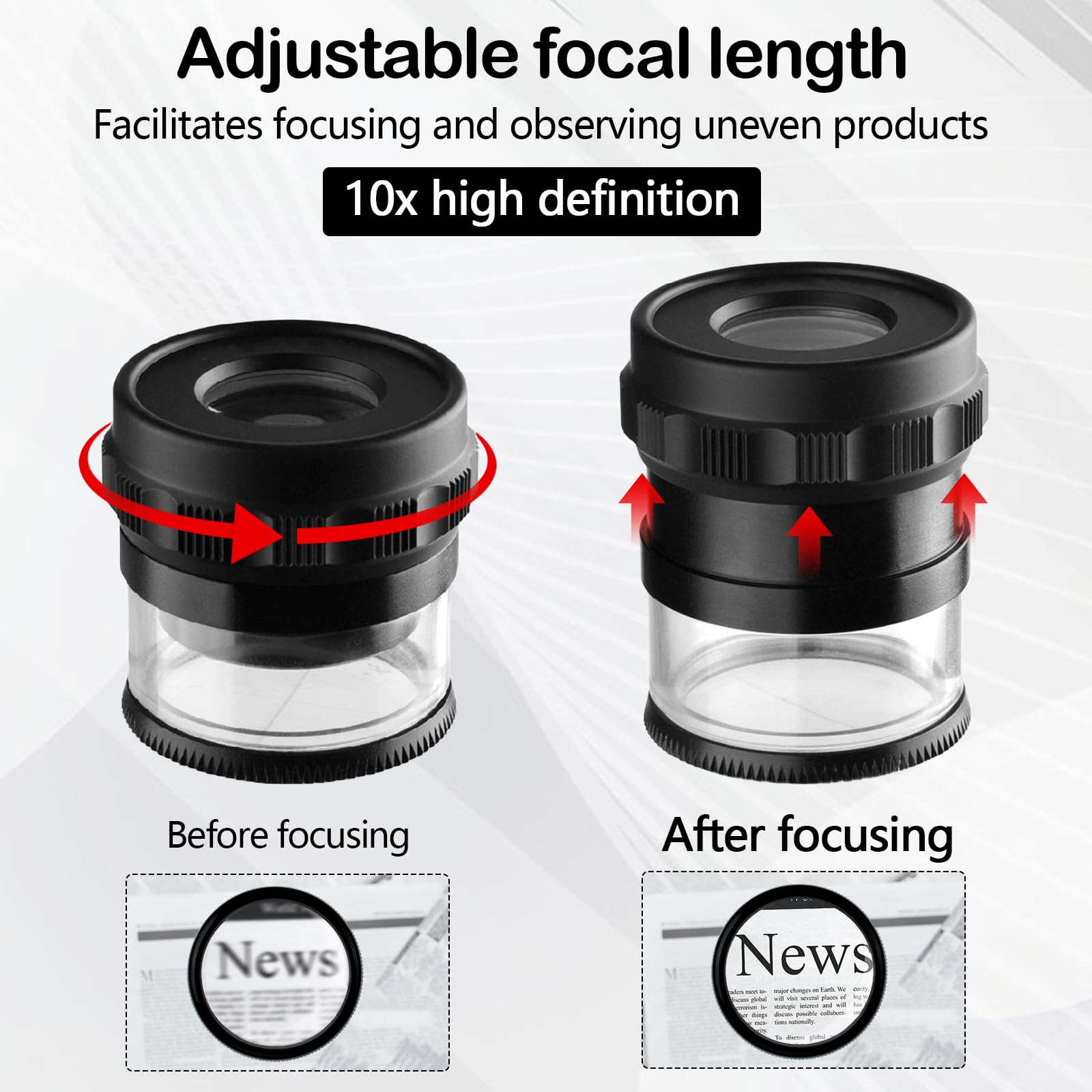 Lupa de Joyero, Lupa de Aumento portátil 10x con 8 Luces LED y Escala de Vidrio de 3 Recargable Campo de Visión de 25 mm para Joyería, Gemas, Monedas, Herramienta de Hobby