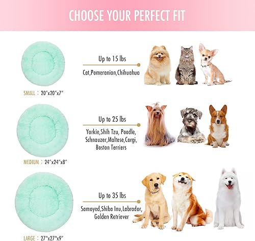 Miniatura 6 de Cama redonda antiansiedad de felpa sintética mullida cálida y lavable para perros y gatos, cama original para mascotas pequeñas, medianas y grandes,