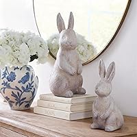 BrightRow Set of 2 Rustic Terracotta Easter Bunny Figurines - Vintage Farmhouse Spring Decor for Home, Garden, Table Centerpieces