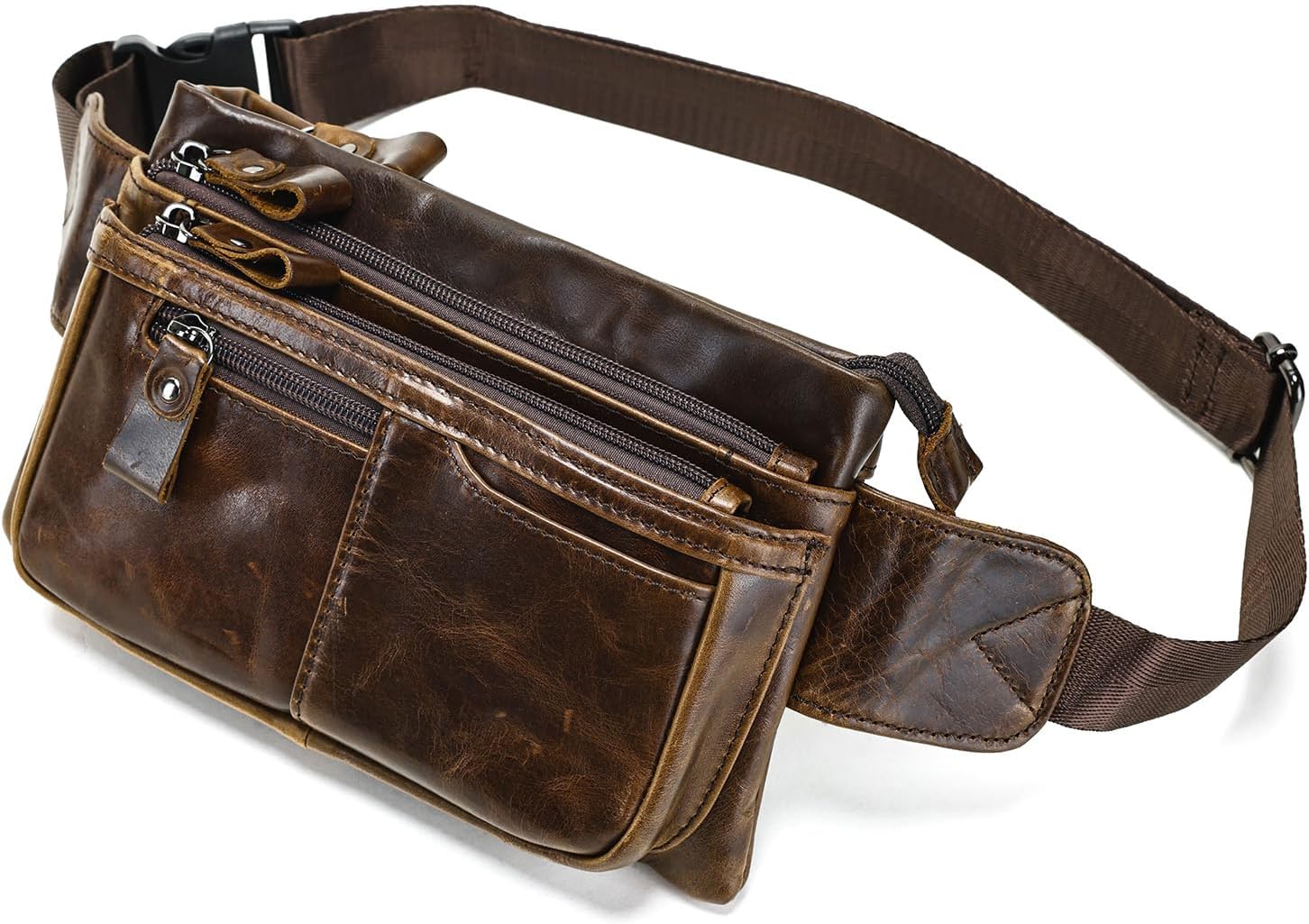Genuine Leather Fanny Pack Crossbody sling bags zipper Waist Purse Oilcoffee