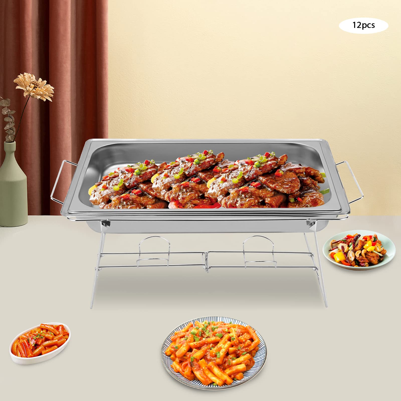 Foldable Chafing Wire Rack Buffet Stand, 12 Pcs Buffet Stand Wire Racks Foldable Chafing Wire Rack Full Size Racks for Dish Serving Trays Birthday Wedding Picnic BBQ Camping Catering Party Decorations