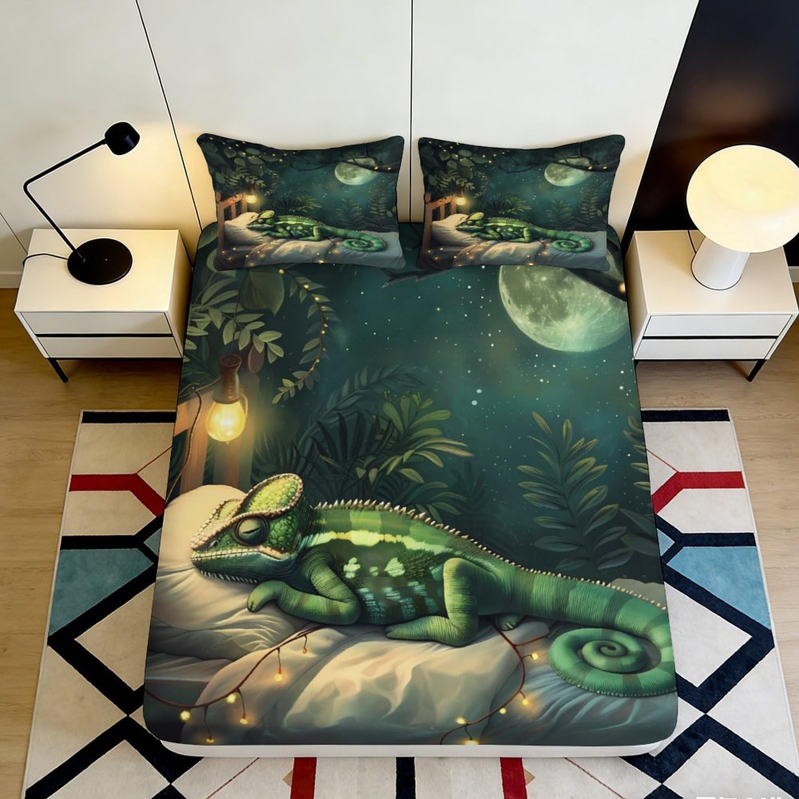 Dhbaneiok Style-8 3D Printed Forest Moon Fitted Sheet Microfiber Soft Breathable Lizard Mattress Cover For Bedroom Dorm Decor Protection 90X200x25cm