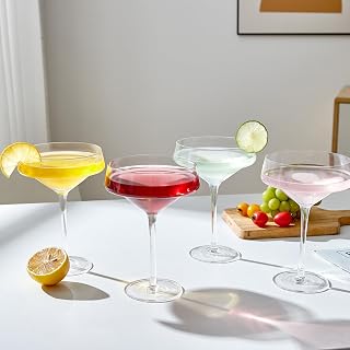 Margarita Glasses Set of 4, 12oz Crystal Hand Blown Glasses, Large Capacity Clear Coupe Cocktail Glasses for Margaritas, Pina Coladas and Cocktails