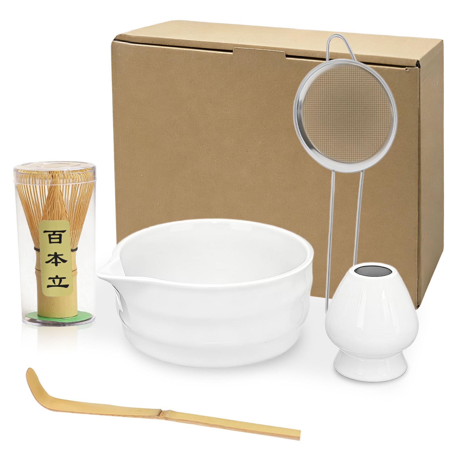 ZaH Matcha Whisk Set Includes Matcha Whisk and Bowl/Ceramics Whisk Holder/Bamboo Tea Scoop/Sifter - Japanese Matcha Set  — deal on Shopping With Noya