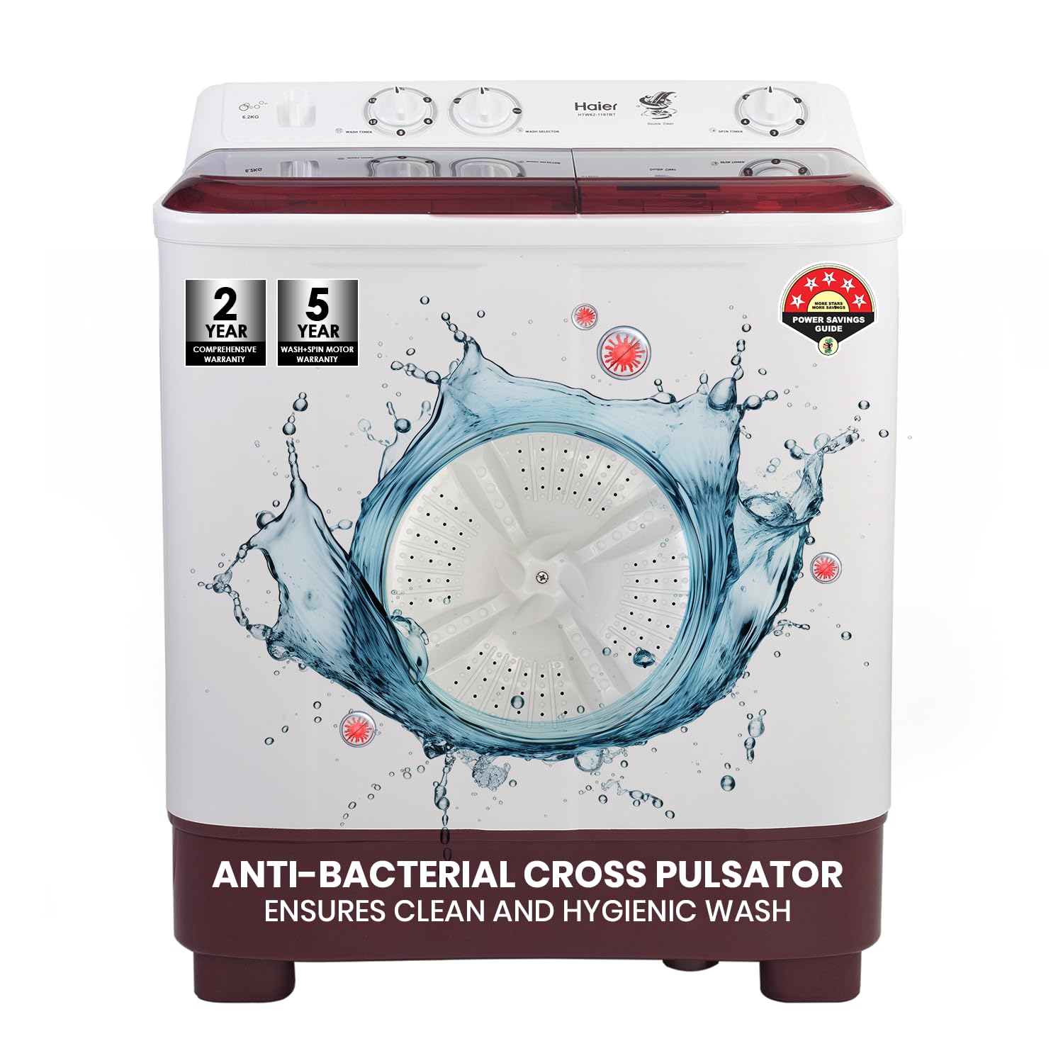 Haier 7 Kg 5 Star Toughened Glass Semi Automatic Top Loading Washing Machine (HTW70-1187BTN, Anti Bacterial Vortex Pulsator, Magic Filter, Rat Mesh, Maroon, White) (B0C8BDB9WZ) Amazon Price History, Amazon Price Tracker