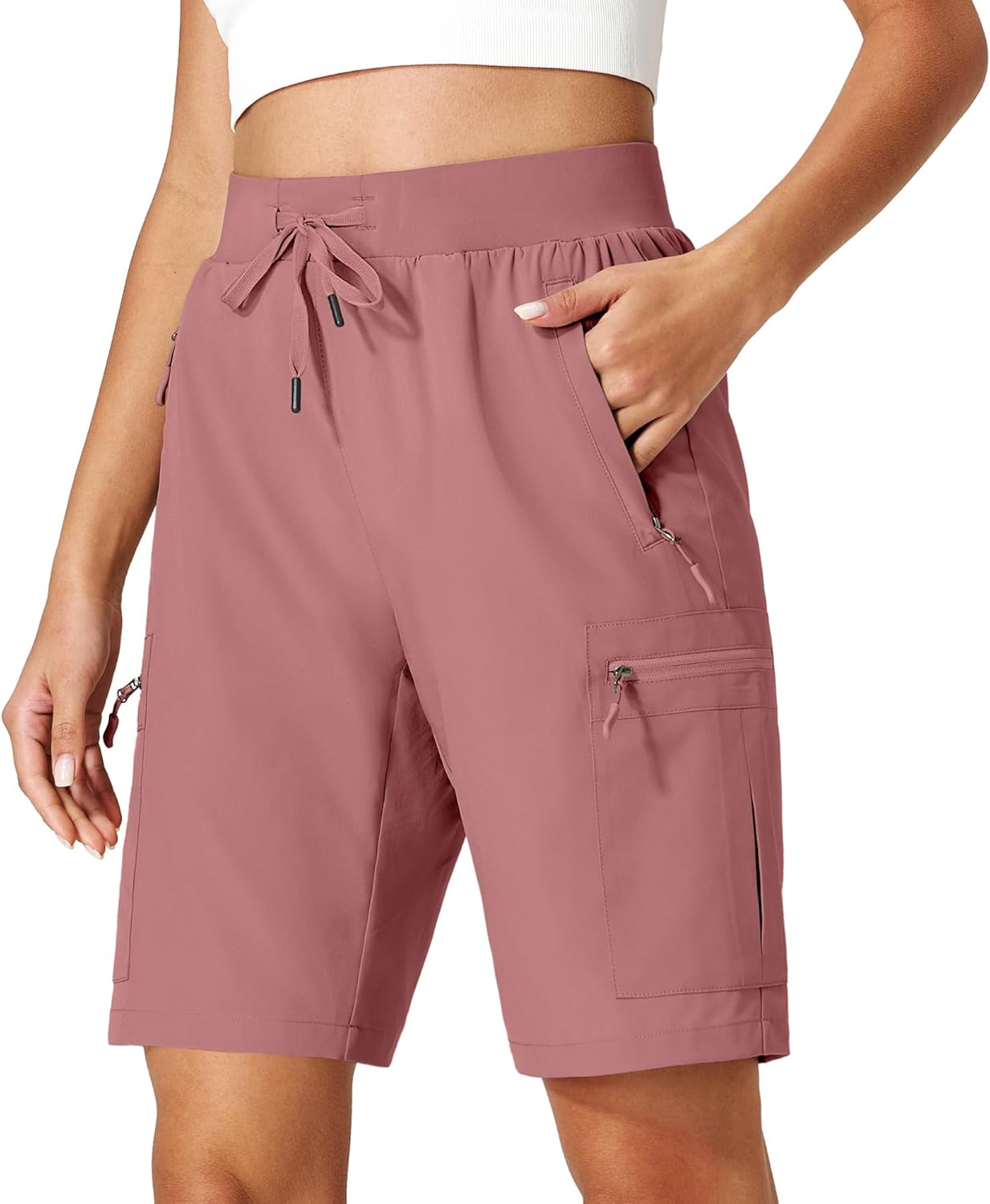 Ksmien Women's Hiking Cargo Shorts Quick Dry Lightweight Summer Shorts with Zipper Pockets for Travel Golf Camping