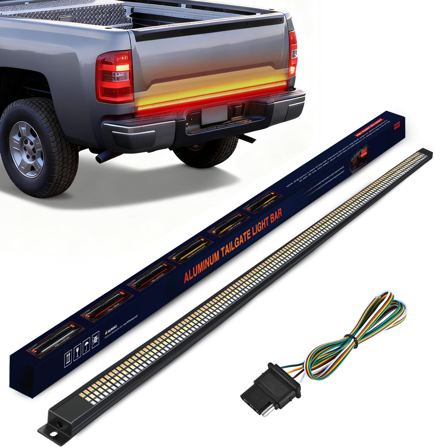 Nilight Truck Tailgate Light Strip 48" Aluminum Frame Triple Row 780 LED Strip with Red Running Brake Lights White Reverse Amber Sequential Turn Signals Strobe Lights?2 Years Warranty