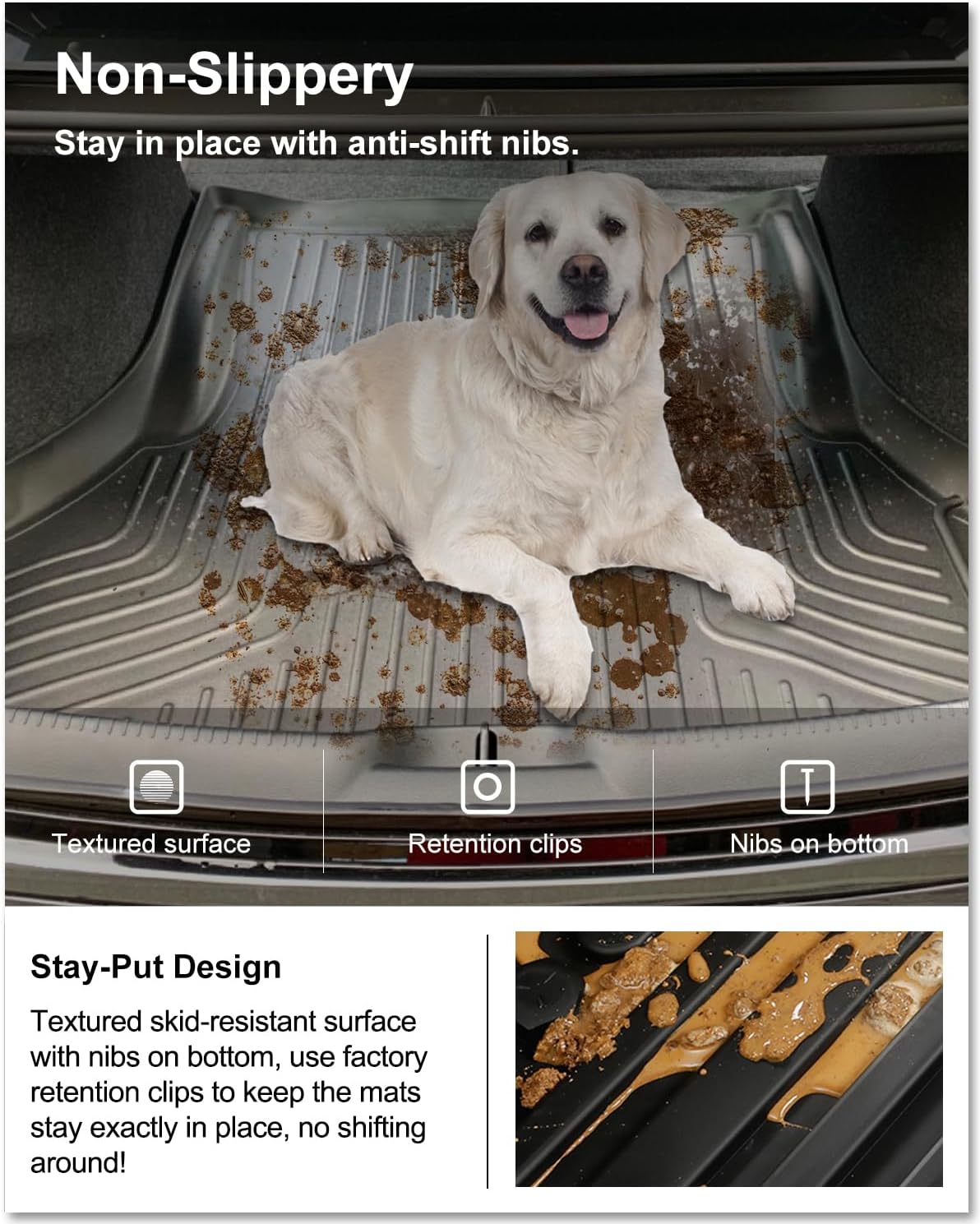 KIWI MASTER Cargo Mat for 2011-2023 Dodge Charger/Chrysler 300, Custom Fit All Weather Rear Cargo Liner, Heavy Duty TPE Tray Trunk Mat, Black - Image 6