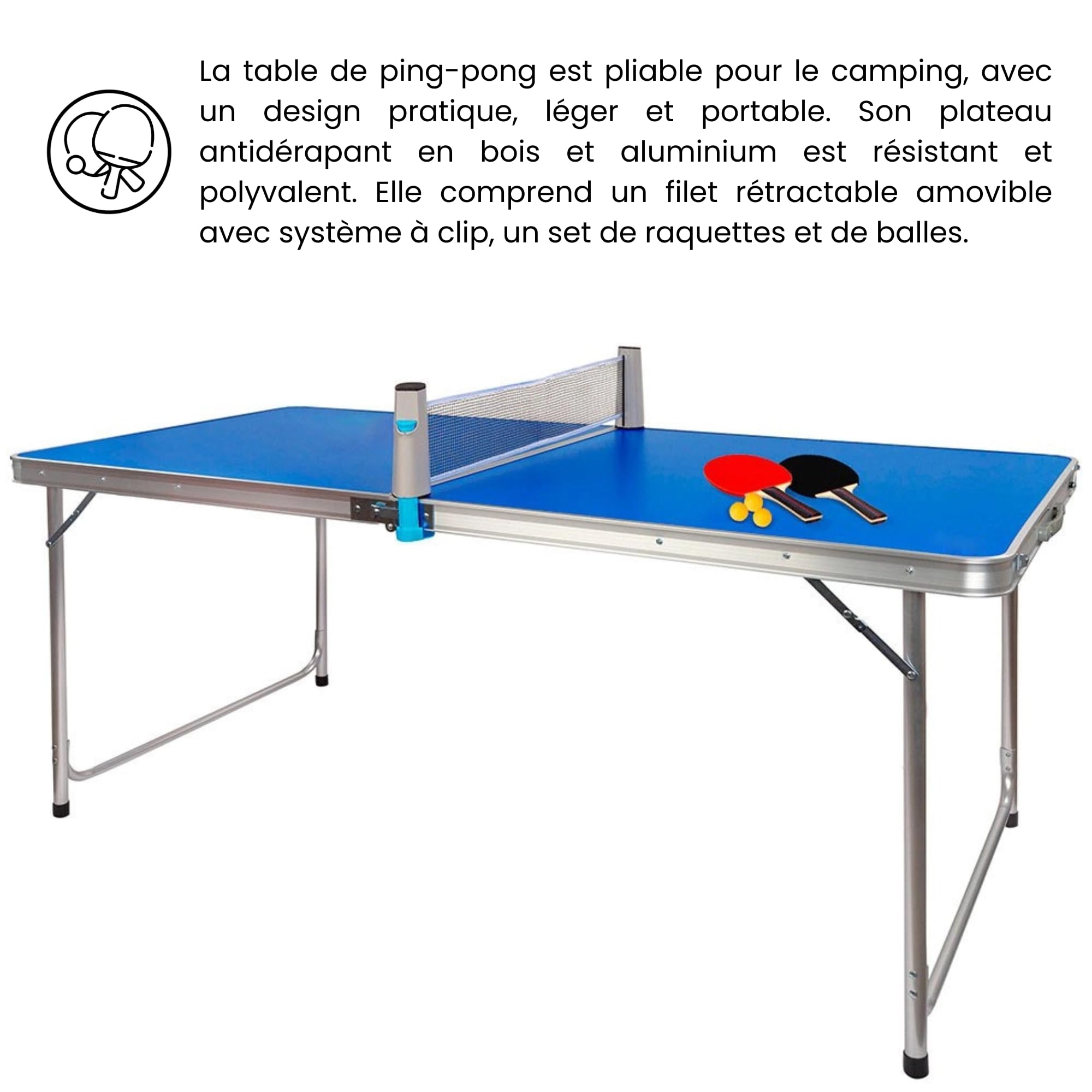 DEVESSPORT Mini Mesa de Ping Pong Plegable 120x60x70 cm con Raquetas, Pelotas y Red