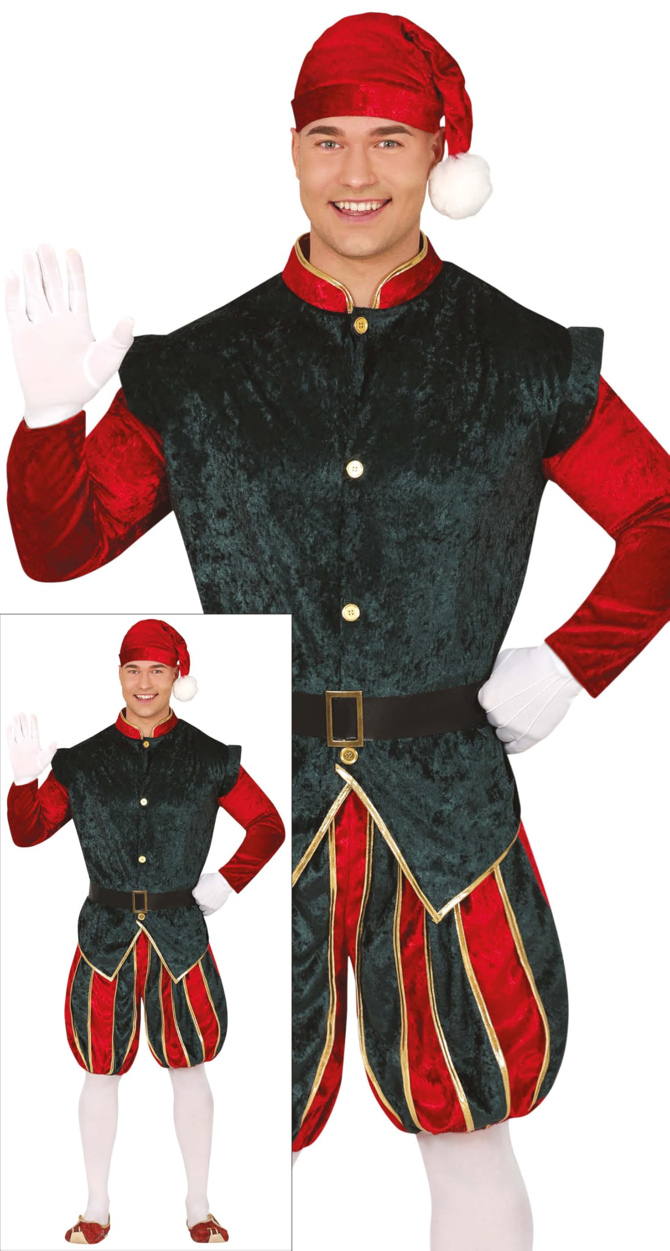 Déguisement d'elfe pour homme – Casaca, bonnet et pantalon – Déguisement de Noël et du Nouvel An pour fêtes costumées et célébrations – Idéal pour adultes