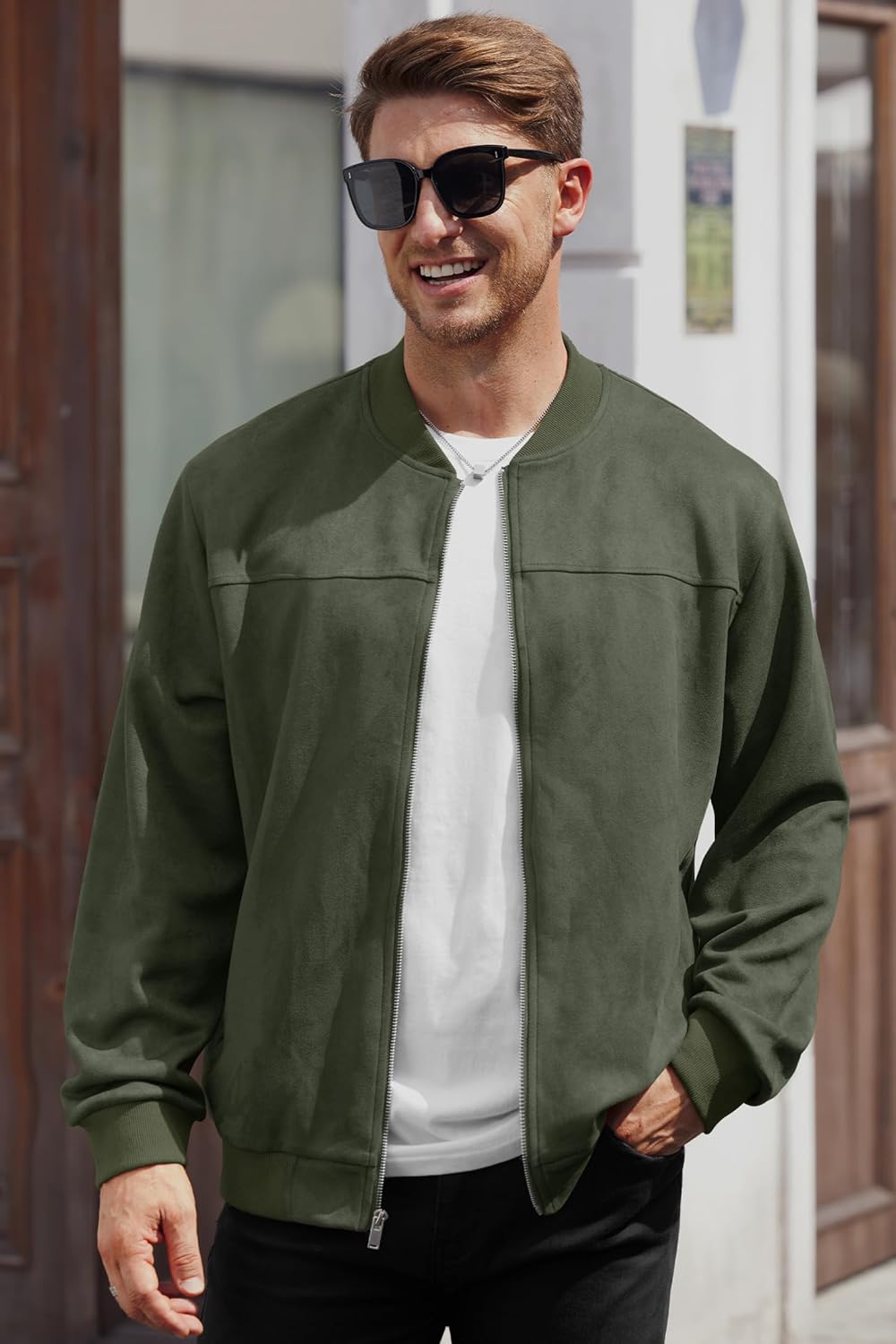 Men’s Bomber Jacket Faux Suede Midweight Casual Full-Zip Flight Coat (S-XXL) - Image 4