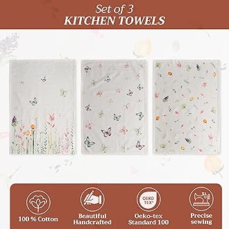 Maison d' Hermine Botanical Fresh 100% Cotton Set of 3 Multi-Purpose Kitchen Towels | Bar Towels | Spring/Summer (50 cm x 70 cm)