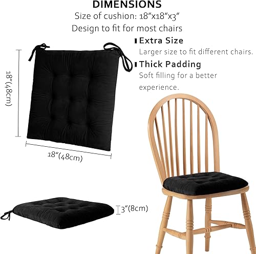 Miniatura 2 de ELFJOY Cojines para sillas de comedor, juego de 8 cojines de asiento grandes para sillas de oficina y cocina, almohadillas de terciopelo suave para