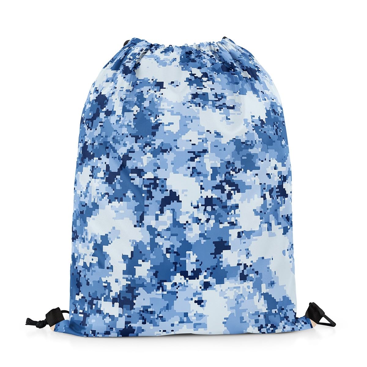 Castle Fairy Pixel Theme Drawstring Backpack 13"X16" Blue Camouflage Geometric Sackpack for Gym Sports Abstract Art Water Resistant String Bag for Women Men