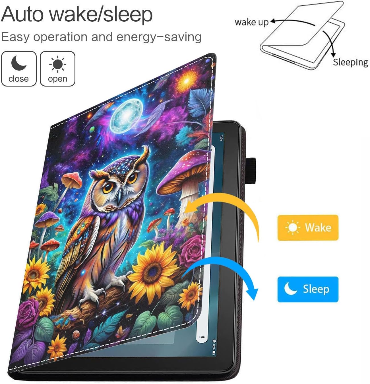 Case for Amazon Kindle Fire HD 10 & 10 Plus Tablet 10.1" (13th/11th Generation, 2023/2021 Release) - Premium PU Leather Cover with Auto Sleep Wake, Owl Under The Moon
