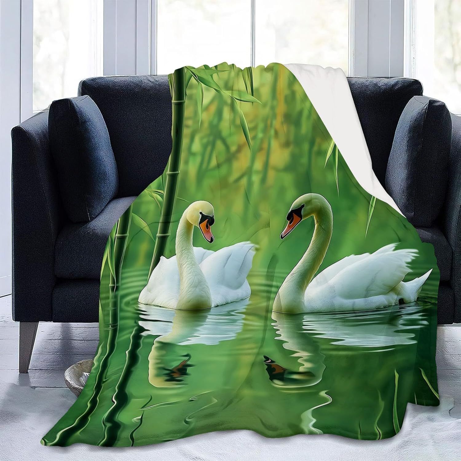 Manta Hojas de Bambú Verdes 200x220 cm Manta Polar de Franela Niño y Niña para Sofa y Cama, Mantas Ligeras, Caliente y Transpirable, Todas Las Estaciones A-2215