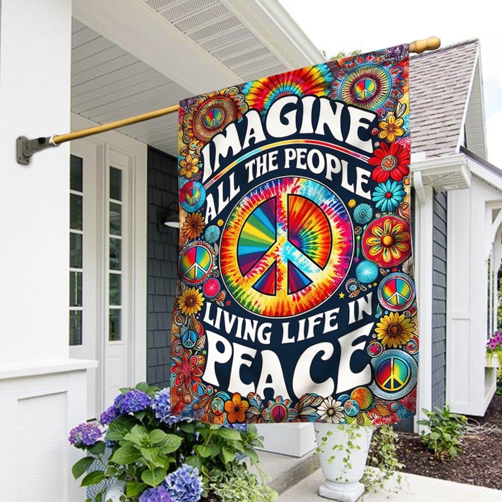 American Flag-Hippie Imagine All The People Living Life In Peace Flag TQN2342F, House Flag (29.5" x 39.5")-USA Flags Premium Polyester-Decorative Indoor Outdoor Flag