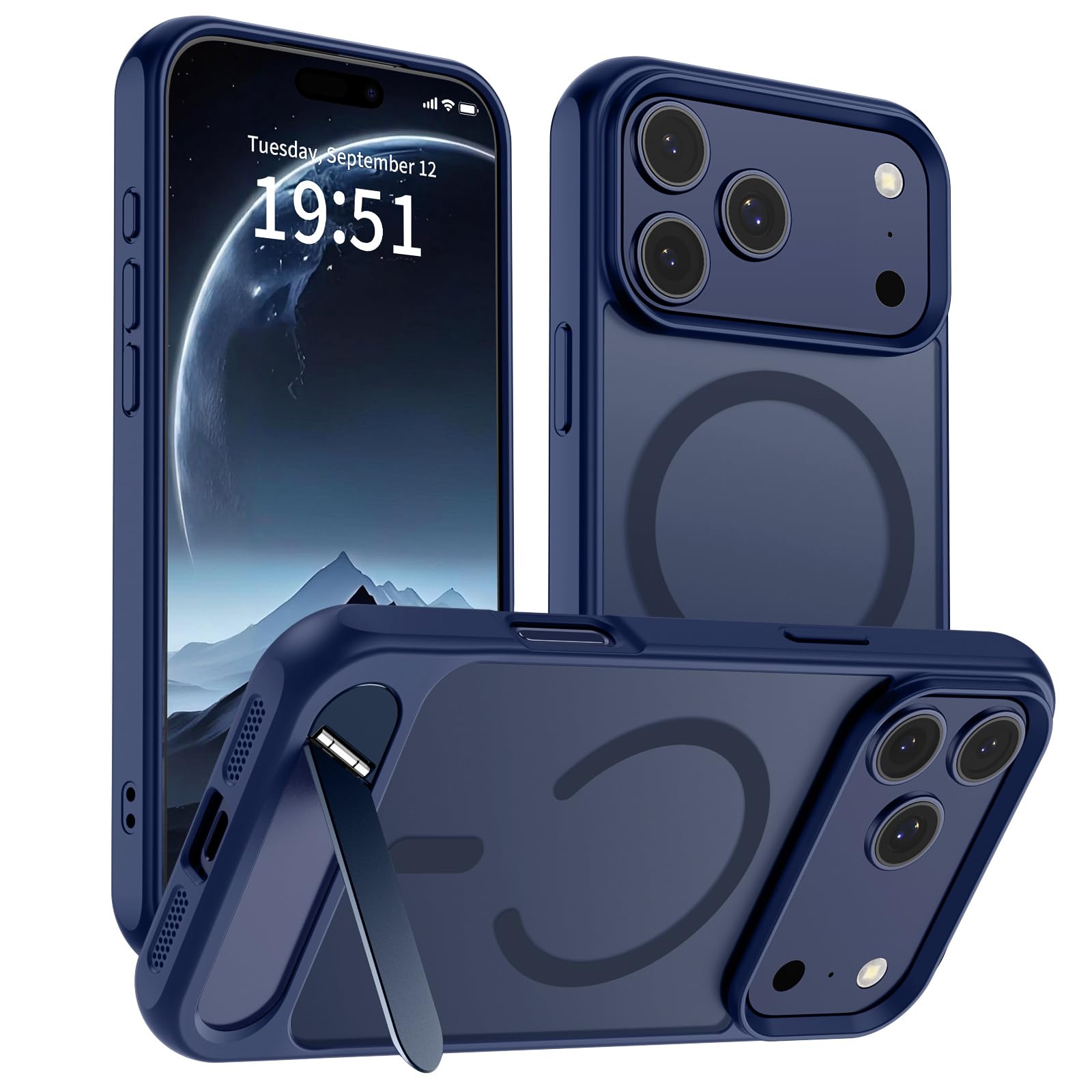 Photo 1 of SUPFINE Magnetic for iPhone 17 Pro Max Case (Built-in Invisible Kickstand)(Compatible with MagSafe)(Military Grade Drop Protection) Translucent Matte Shockproof Phone Cover,Deep Blue
