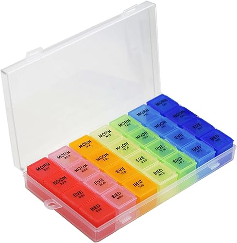 Miniatura 8 de Caja organizadora de píldoras con tapas a presión  7 días AMPM  Compartimentos desmontables para píldoras, Vitamina. (819)