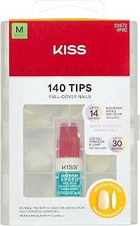 KISS PROFESSIONAL, Press On Nails, Nail glue included, 'Earthly', White, Medium Size, Round Shape, Includes 140 Nails, 3g Glue