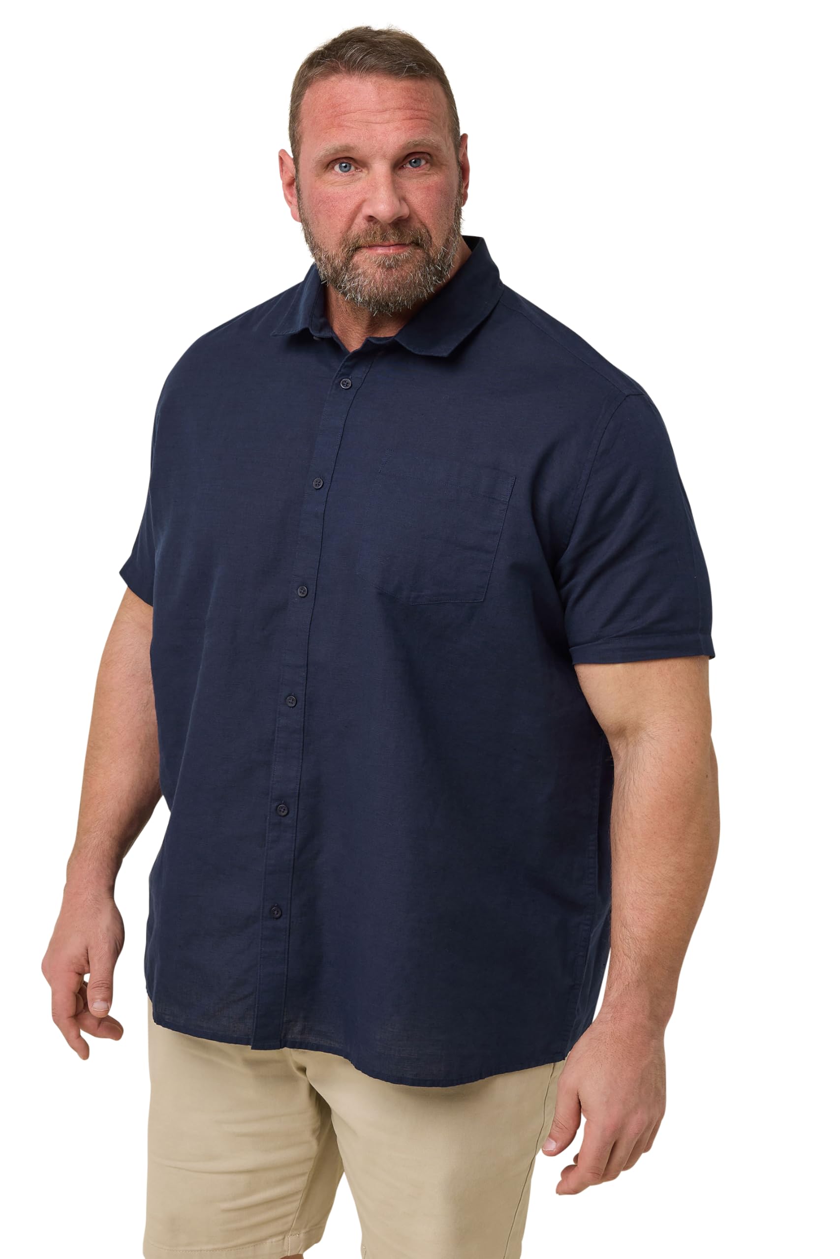 Badrhino Men's Navy Big & Tall Blue Linen Shirt - Plus Size Curve
